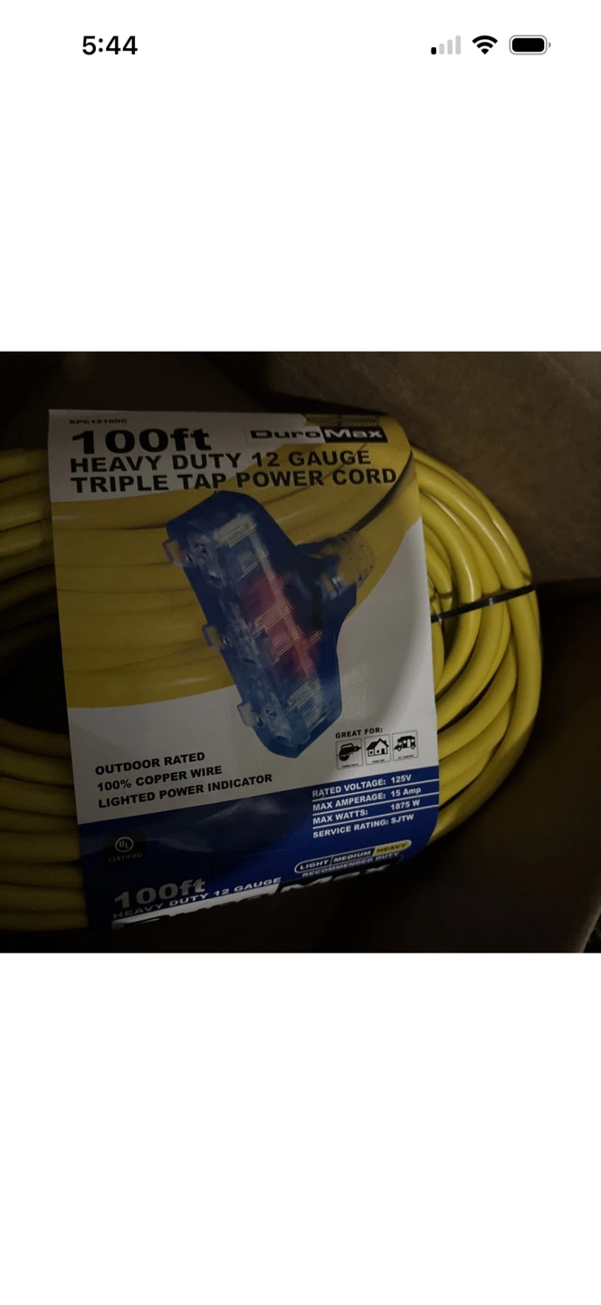 DuroMax 100ft Heavy Duty 12 Gauge Triple Tap Power Cord - photo 5