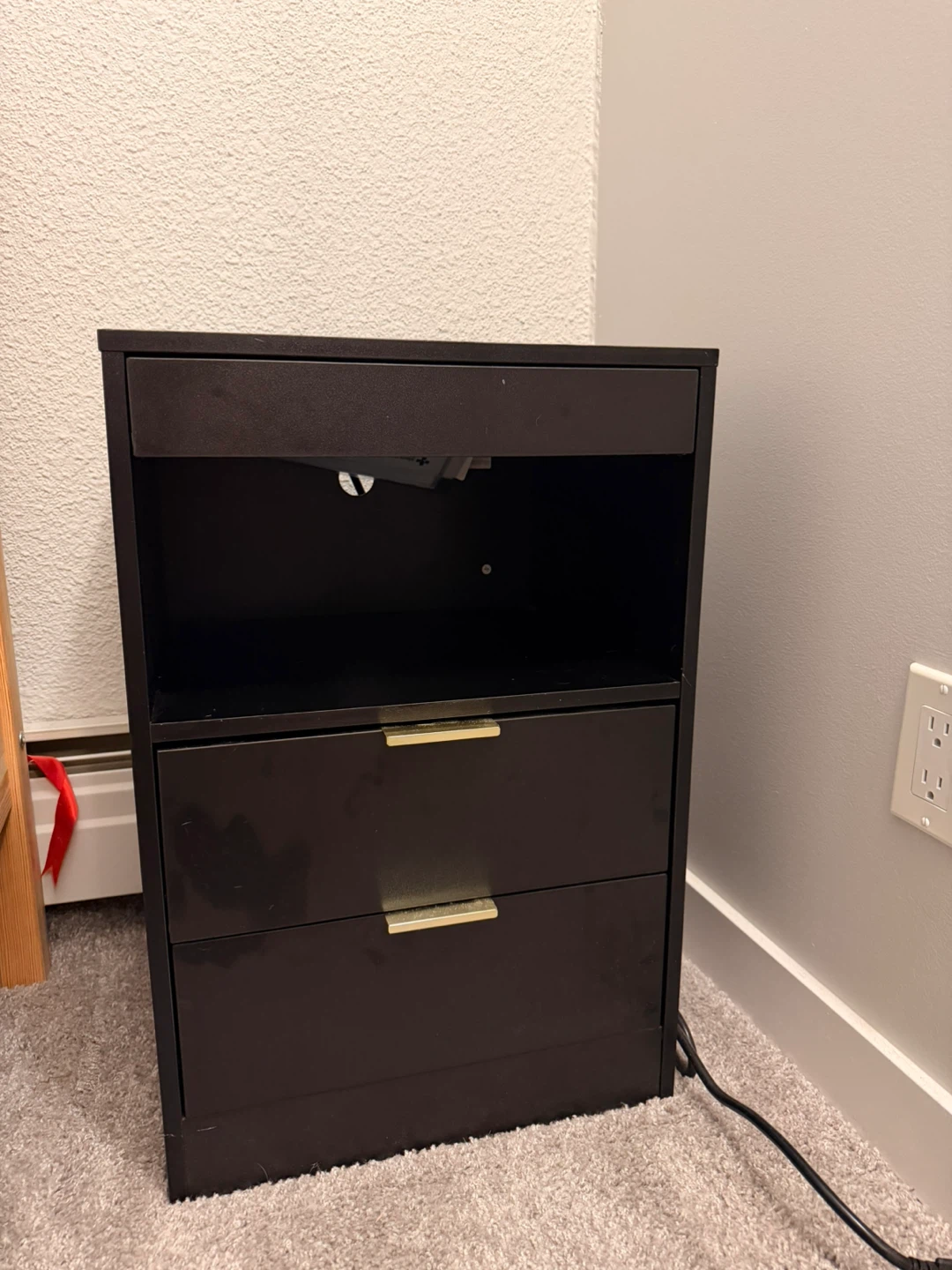 Black Nightstand with Built-in Power Outlets and USB Ports