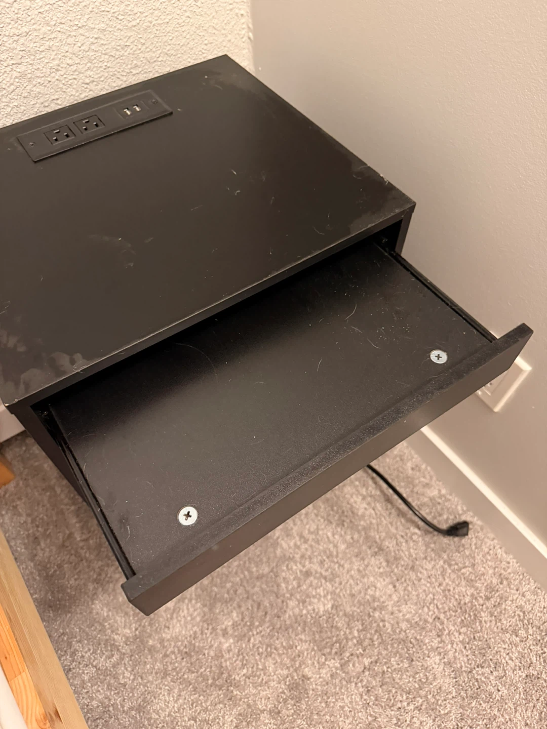 Black Nightstand with Built-in Power Outlets and USB Ports - photo 2