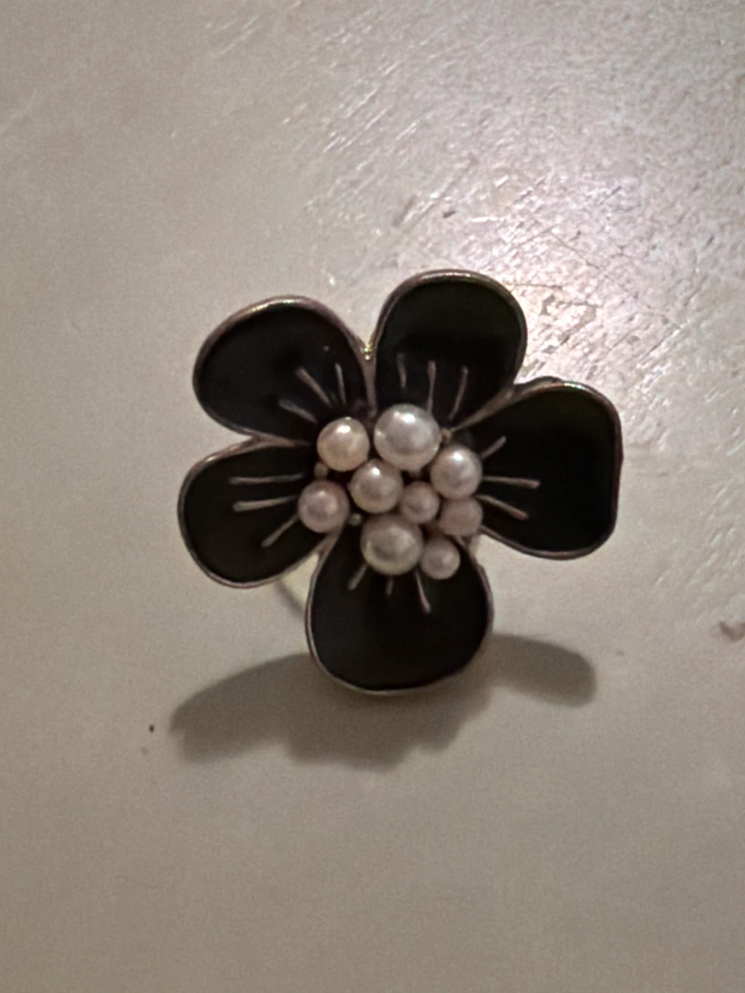 Adjustable Flower Ring with Pearls