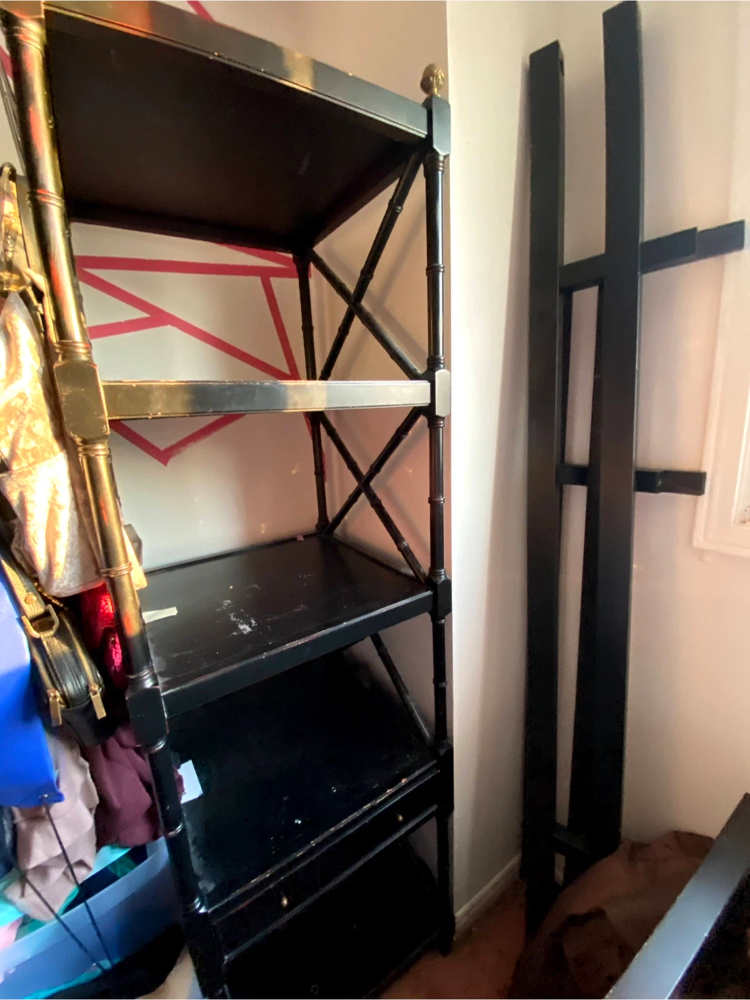 Black Baker's Rack Shelf Unit with Drawer