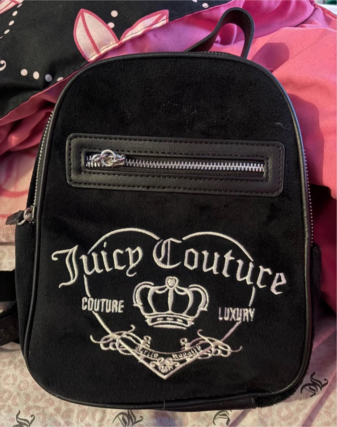 Juicy Couture Black Velour Mini Backpack