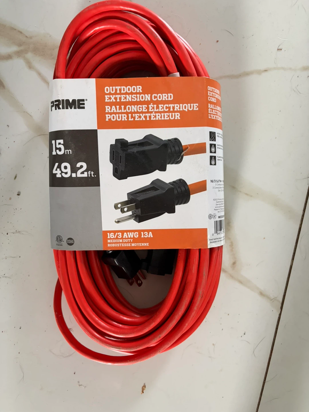 Prime outdoor extension cord - 49.2 feet