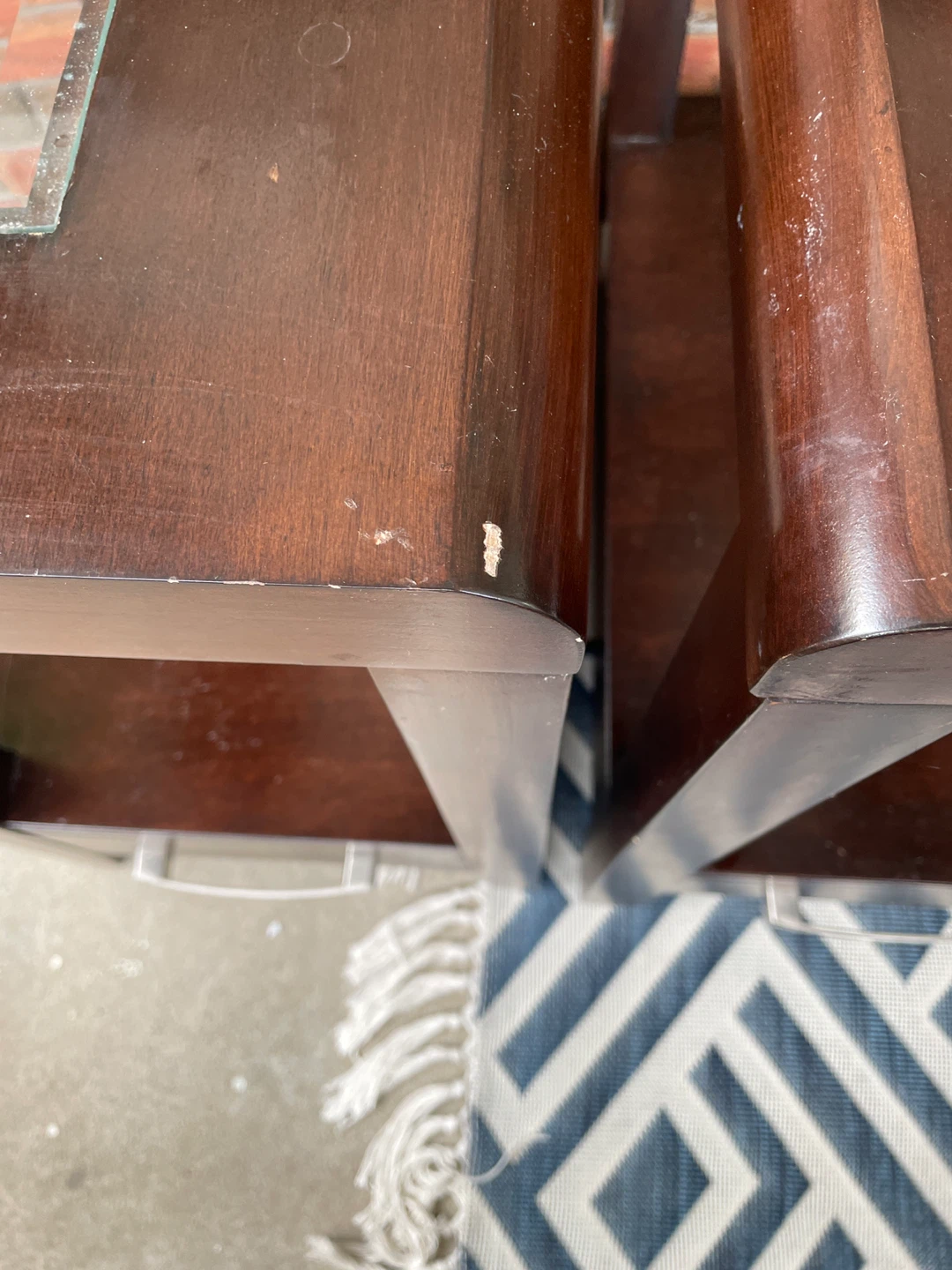 Pair of Dark Brown End Tables with Glass Tops - photo 4
