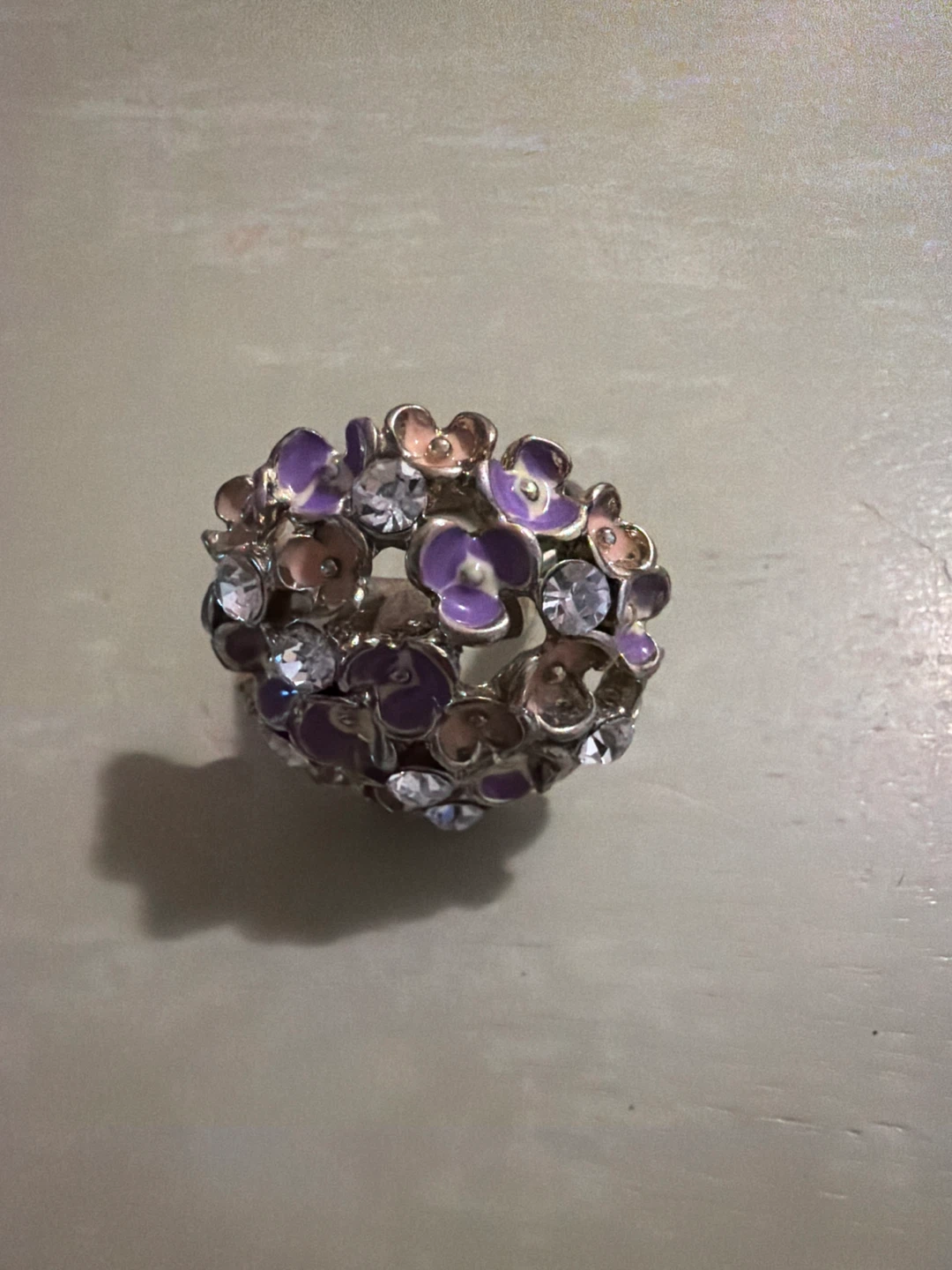 Floral Ring with Purple and Clear Stones