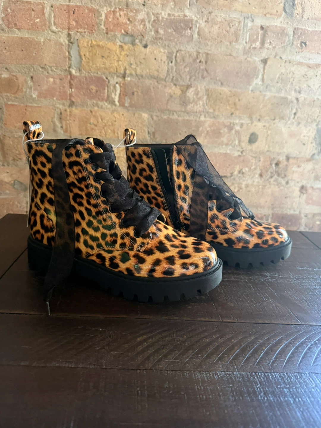 Size 4 girls Art Class Leopard Print Combat Boots