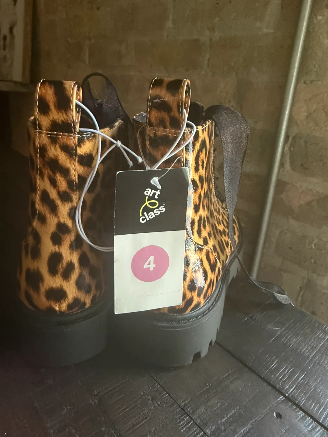 Size 4 girls Art Class Leopard Print Combat Boots - photo 4
