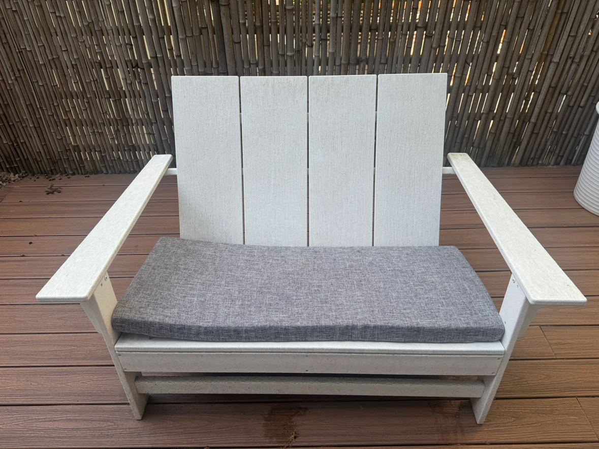 White Outdoor Loveseat with Grey Cushion