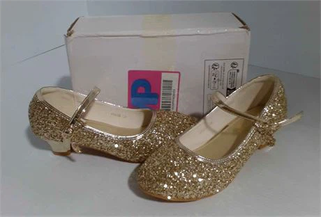 Girls Gold Glitter Mary Jane Dress Shoes sz 6