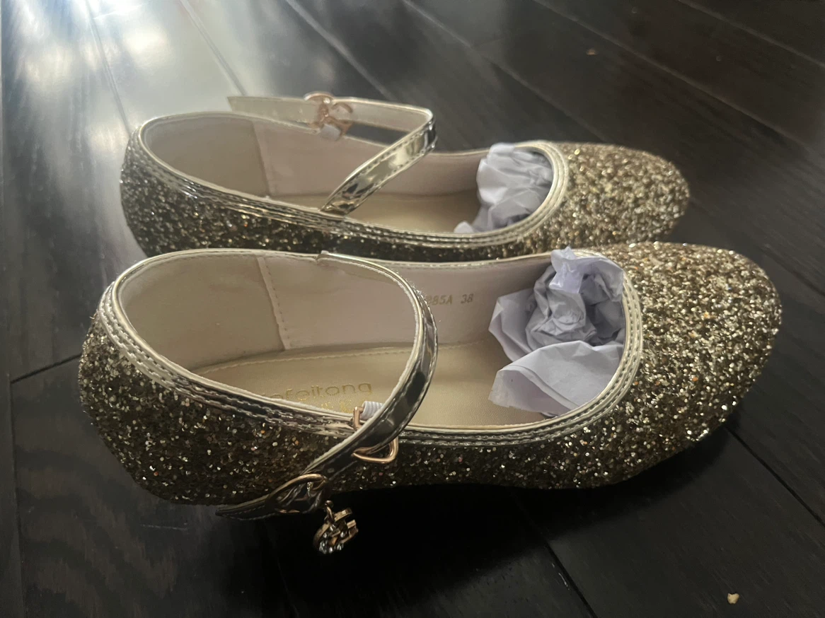 Girls Gold Glitter Mary Jane Dress Shoes sz 6 - photo 3