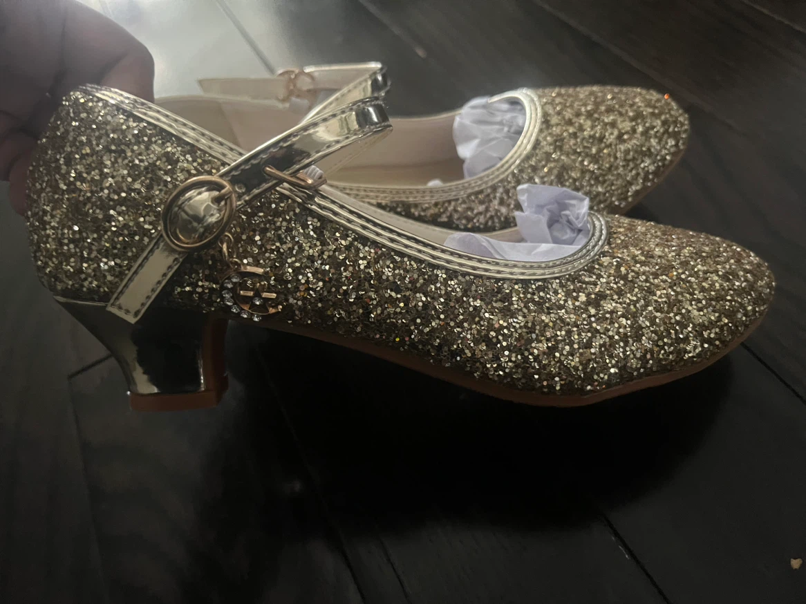 Girls Gold Glitter Mary Jane Dress Shoes sz 6 - photo 2
