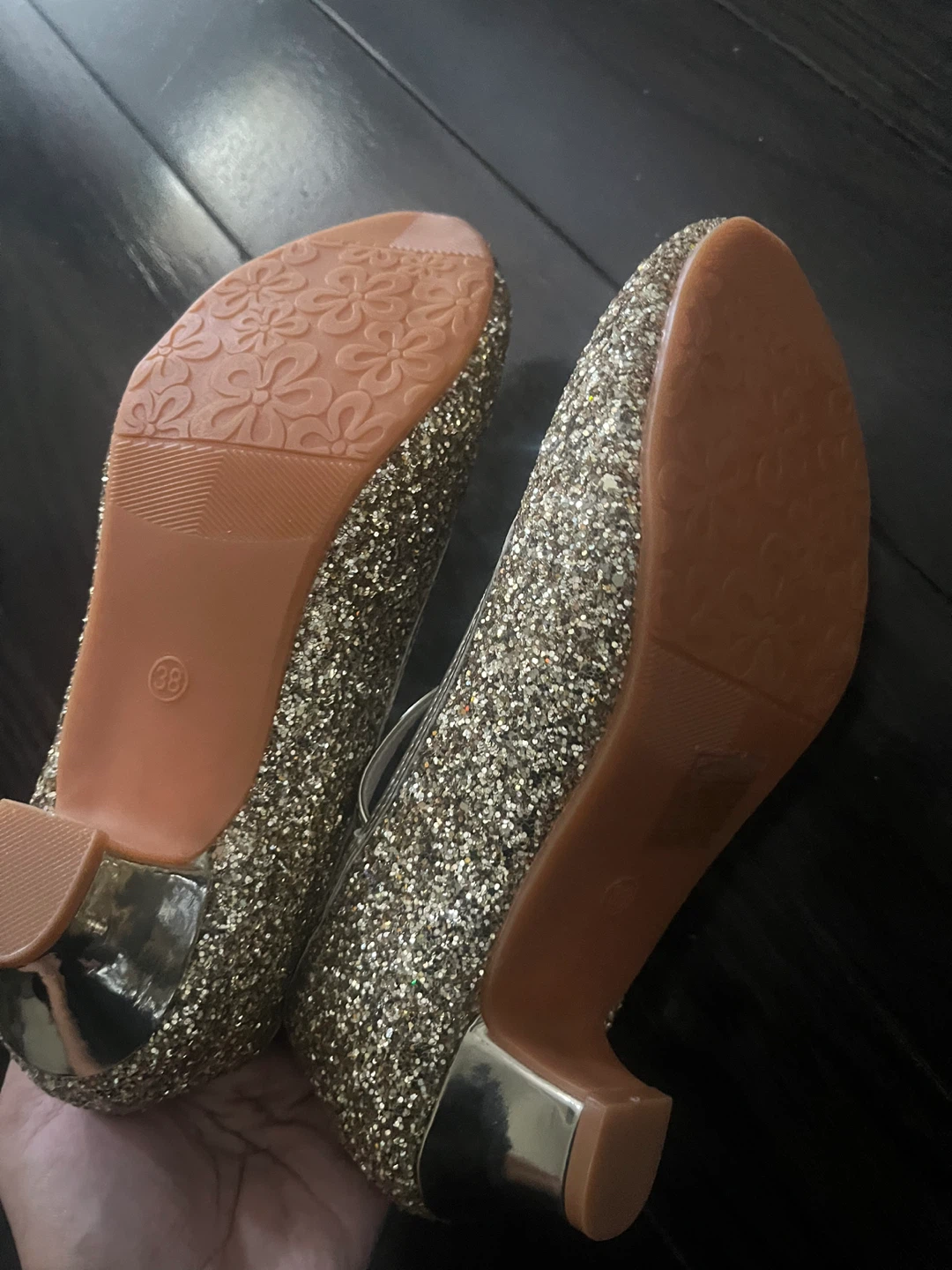 Girls Gold Glitter Mary Jane Dress Shoes sz 6 - photo 4