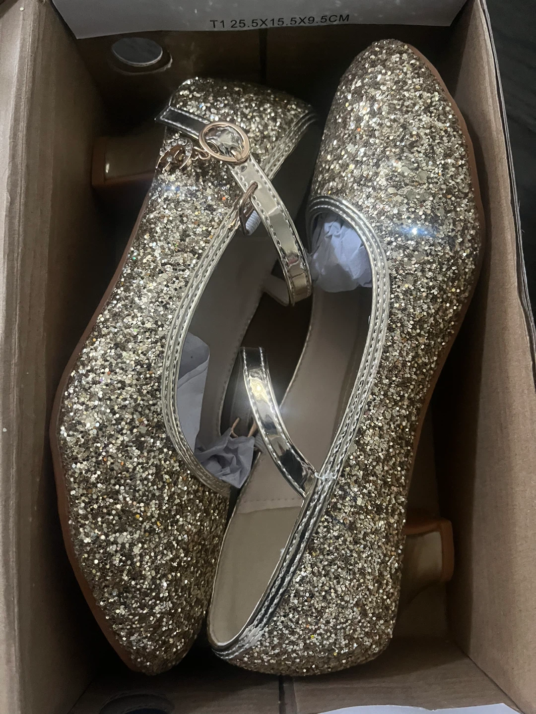 Girls Gold Glitter Mary Jane Dress Shoes sz 6 - photo 5