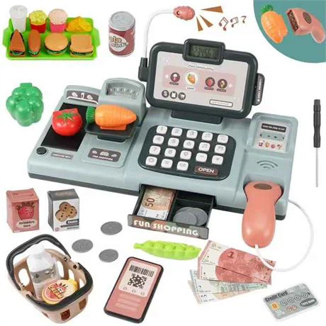 35 Pcs Toy Cash Register Set for Kids, Blue