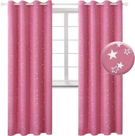 Pink blackout star cutout Curtains
