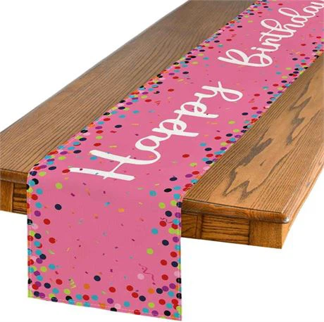 Artoid Mode 13" x72" Polka Dot Pink Happy Birthday Table Runner