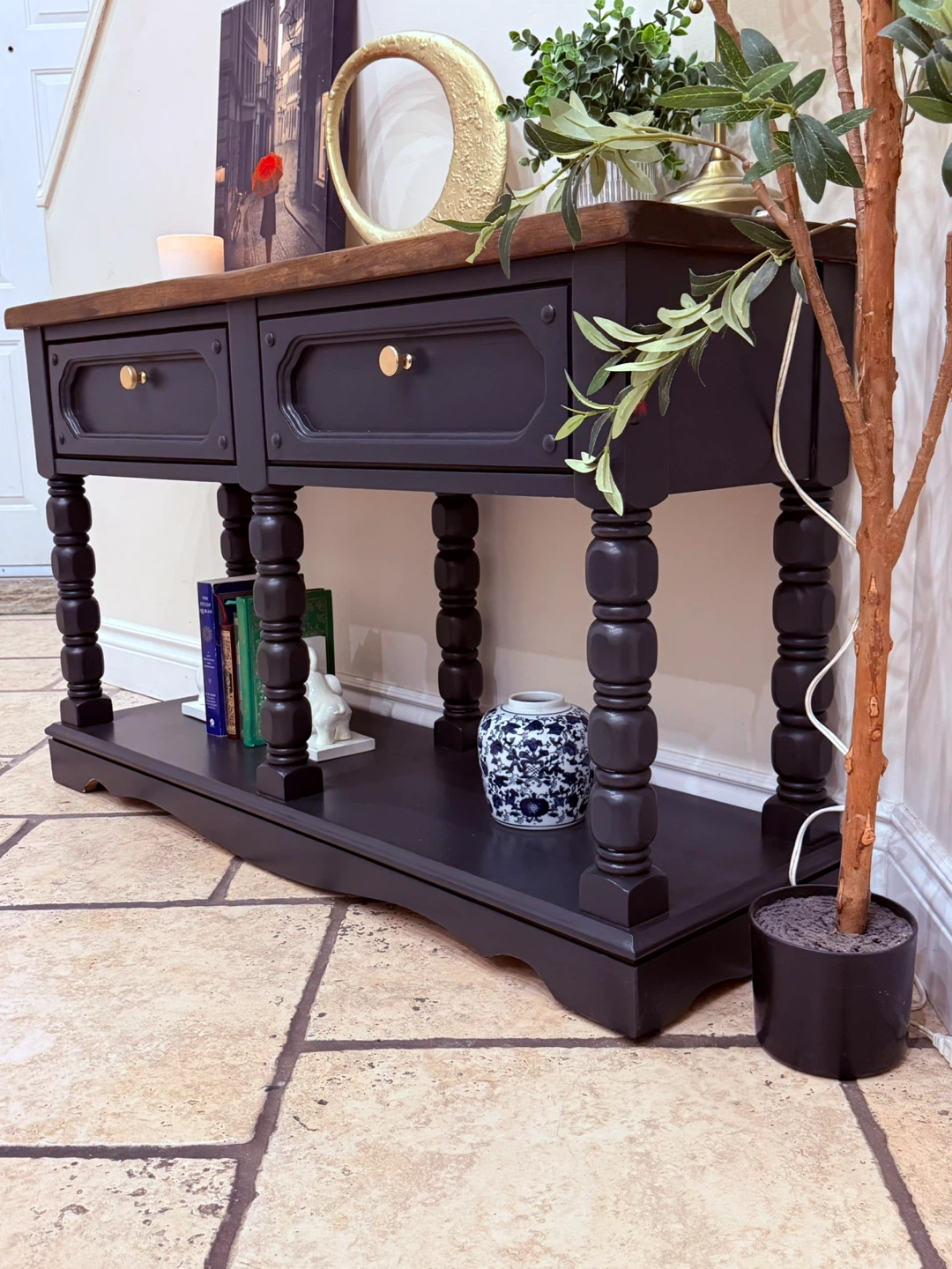 Black Console Table with Two Drawers