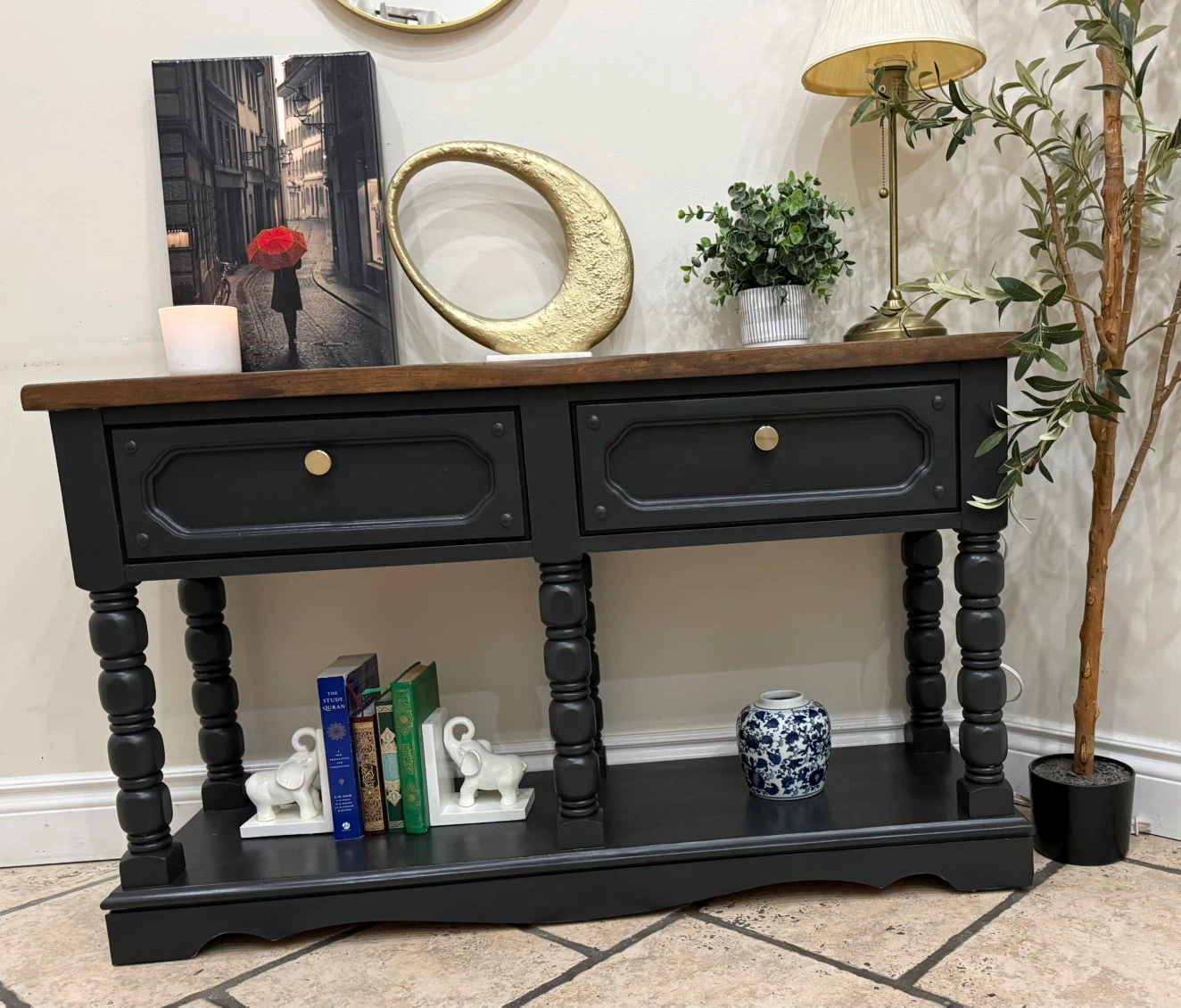 Black Console Table with Two Drawers - photo 4