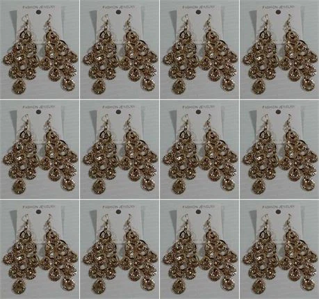 Lot of 12 Fashion Jewelry Gold Painted Chandelier Earrings