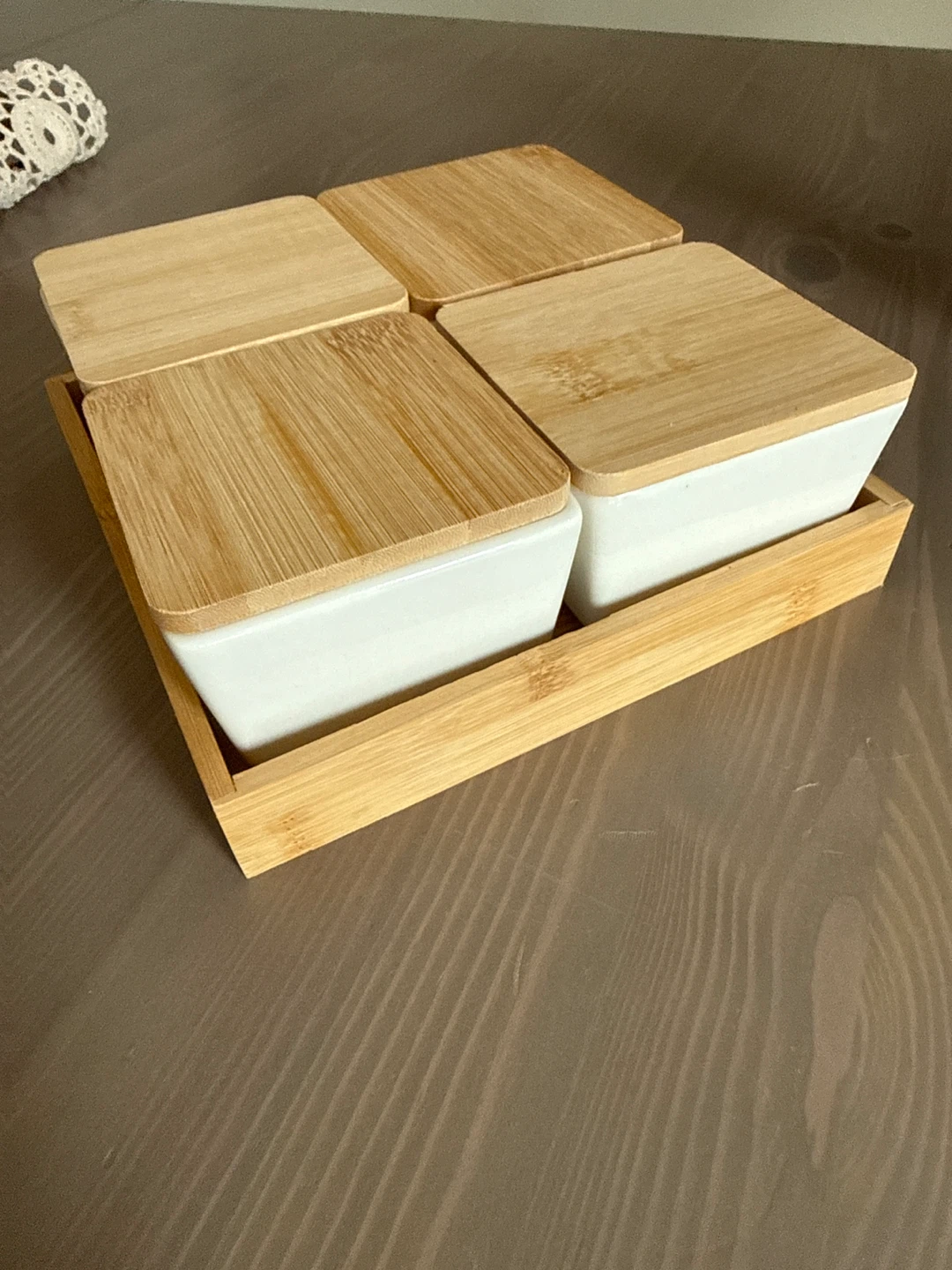 Bamboo and Ceramic Serving Dish Set with Lids