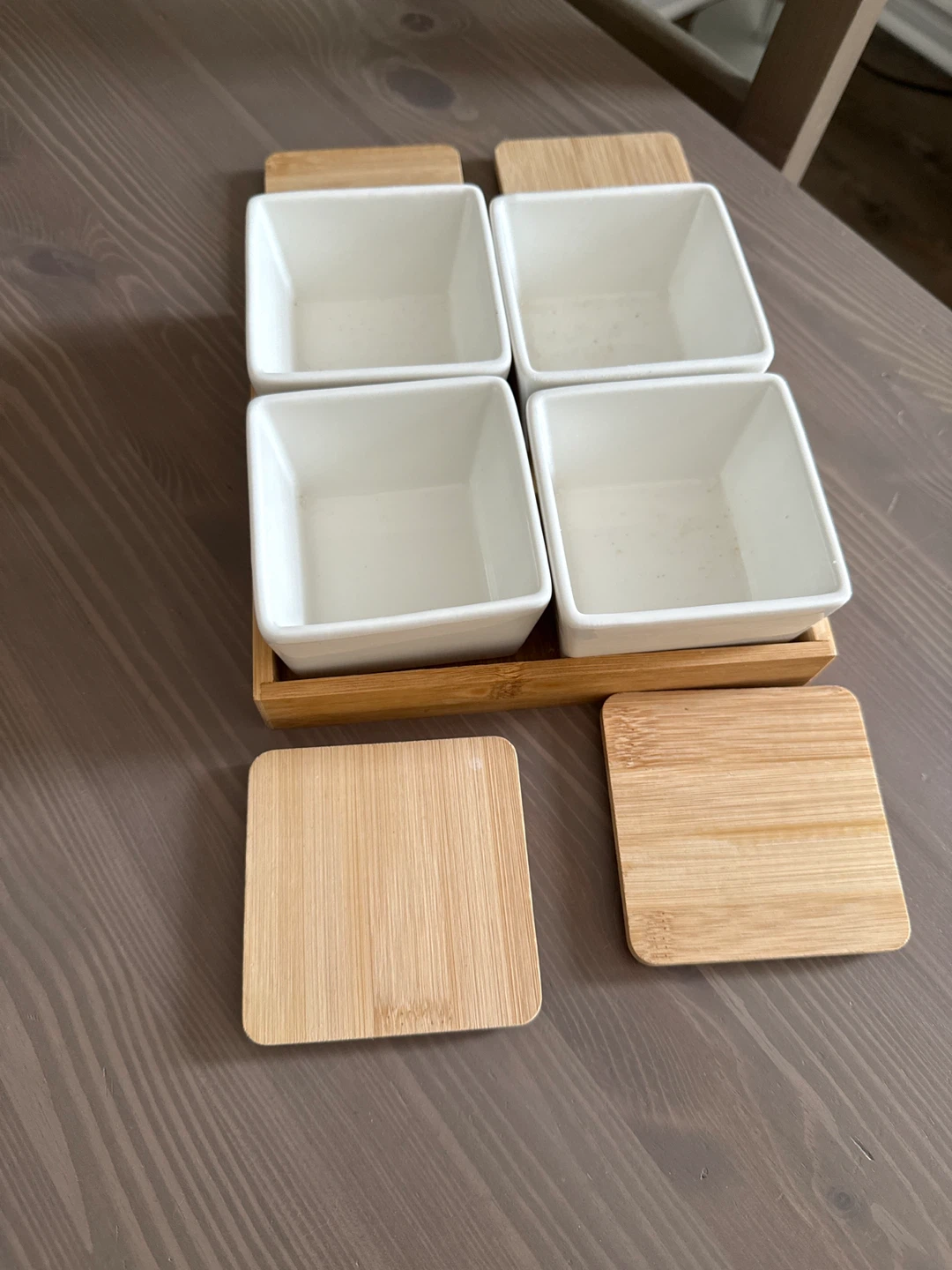 Bamboo and Ceramic Serving Dish Set with Lids - photo 2