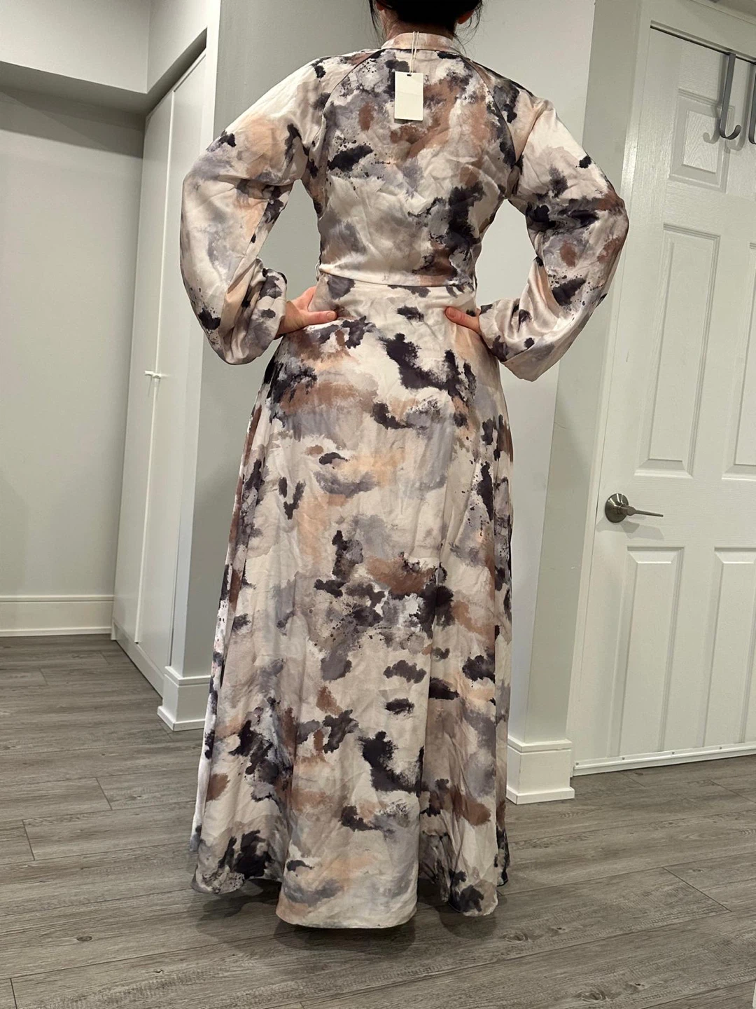 Maxi Dress - Peach Satin & Abstract Print - photo 3