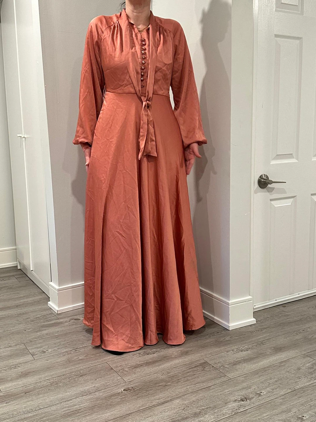 Maxi Dress - Peach Satin & Abstract Print - photo 4