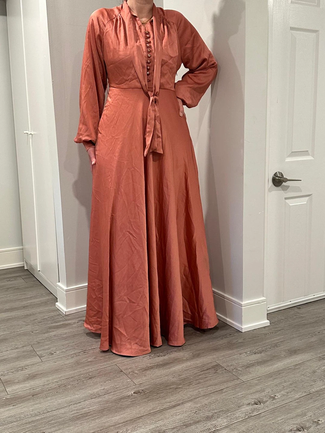 Maxi Dress - Peach Satin & Abstract Print - photo 5