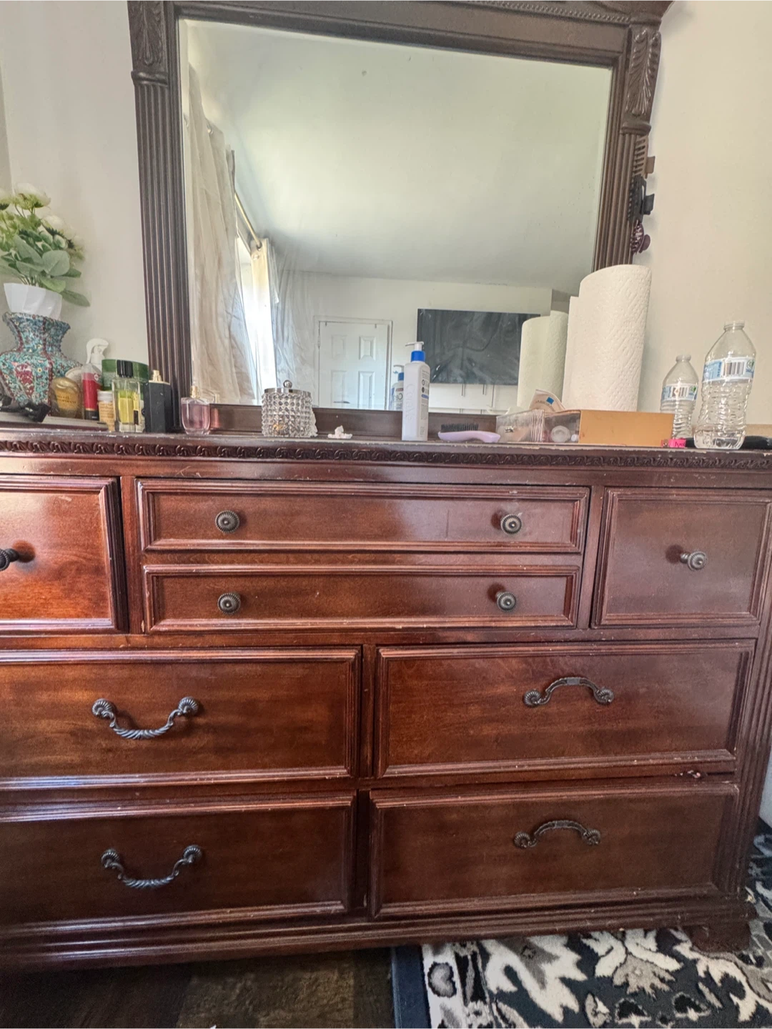 Large Wooden Dresser with Mirror and night stand - photo 5