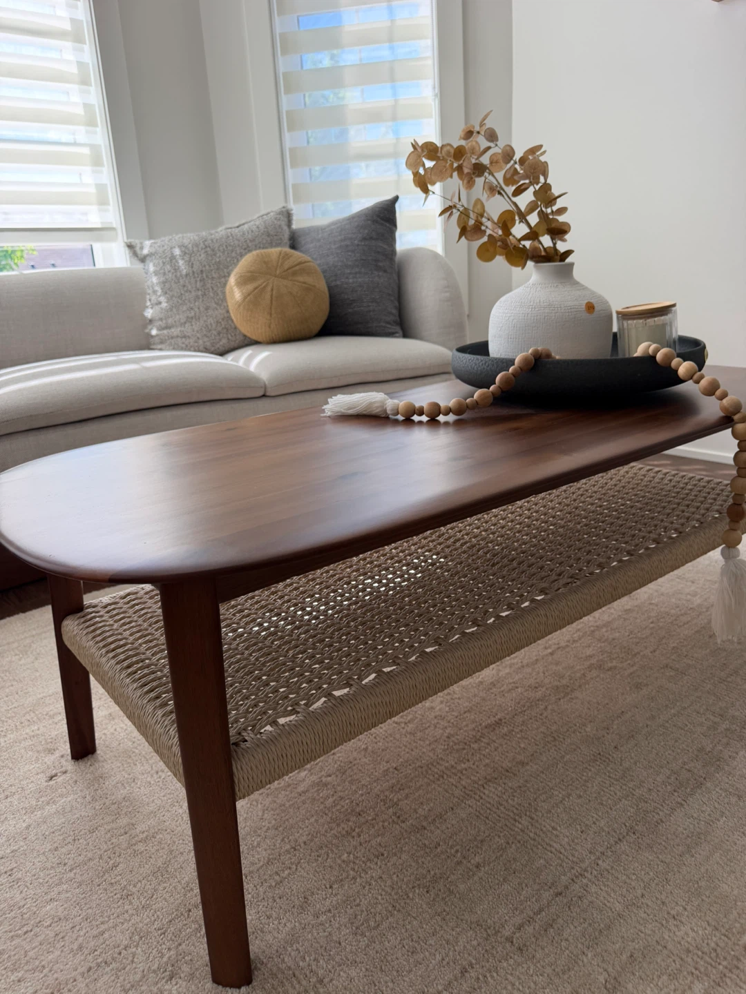 CB2 Wooden Coffee Table with Woven Shelf - photo 2
