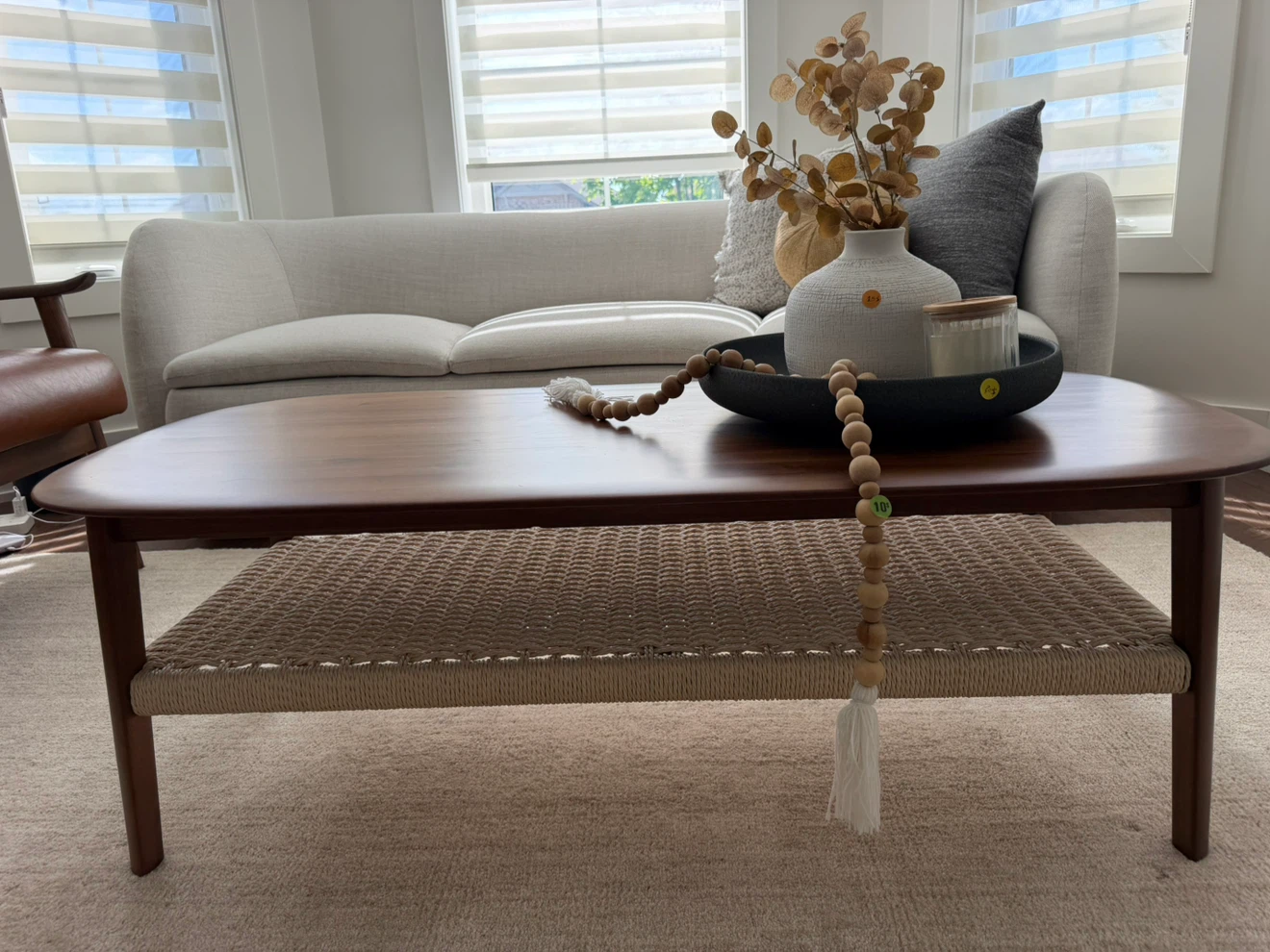 CB2 Wooden Coffee Table with Woven Shelf - photo 4