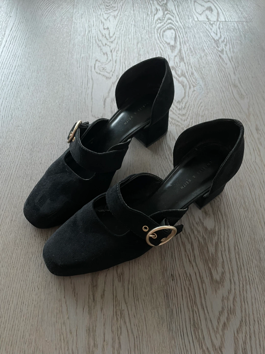 Charles & Keith Black Suede Mary Jane Heels