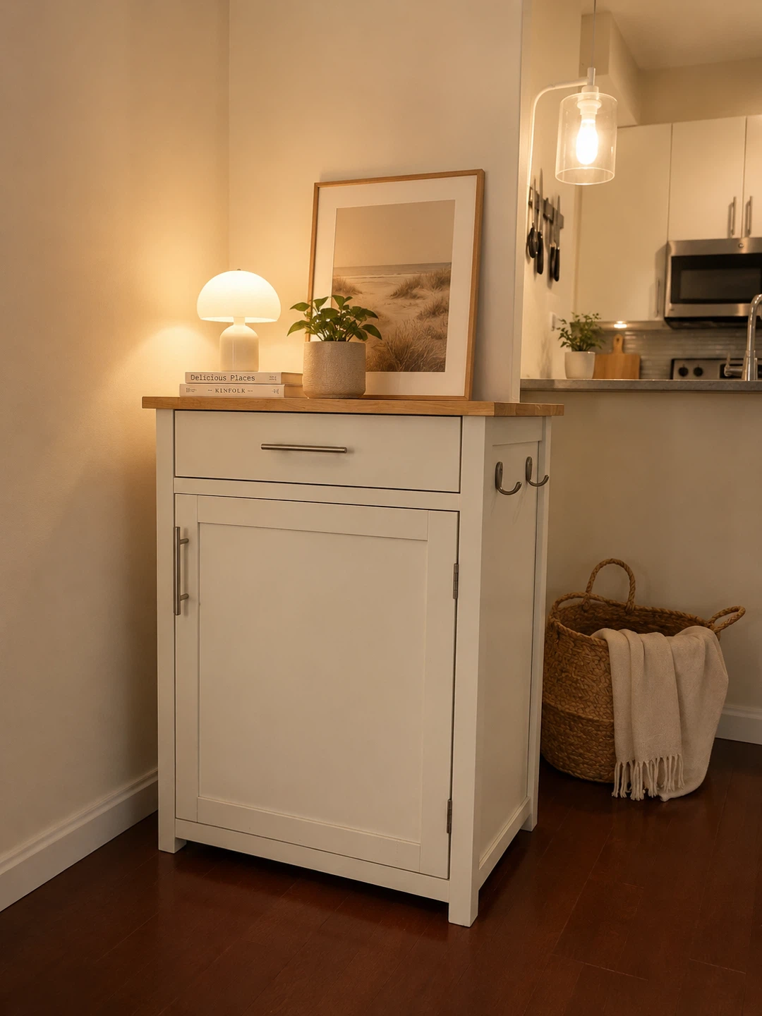white storage cabinet / kitchen island cabinet