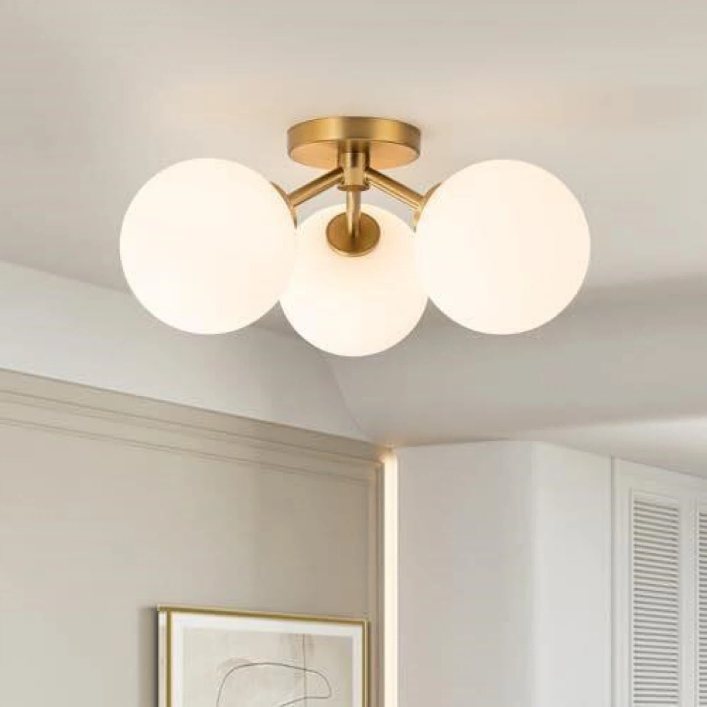 Gold Semi Flush Mount Ceiling Light Fixture - BNIB
