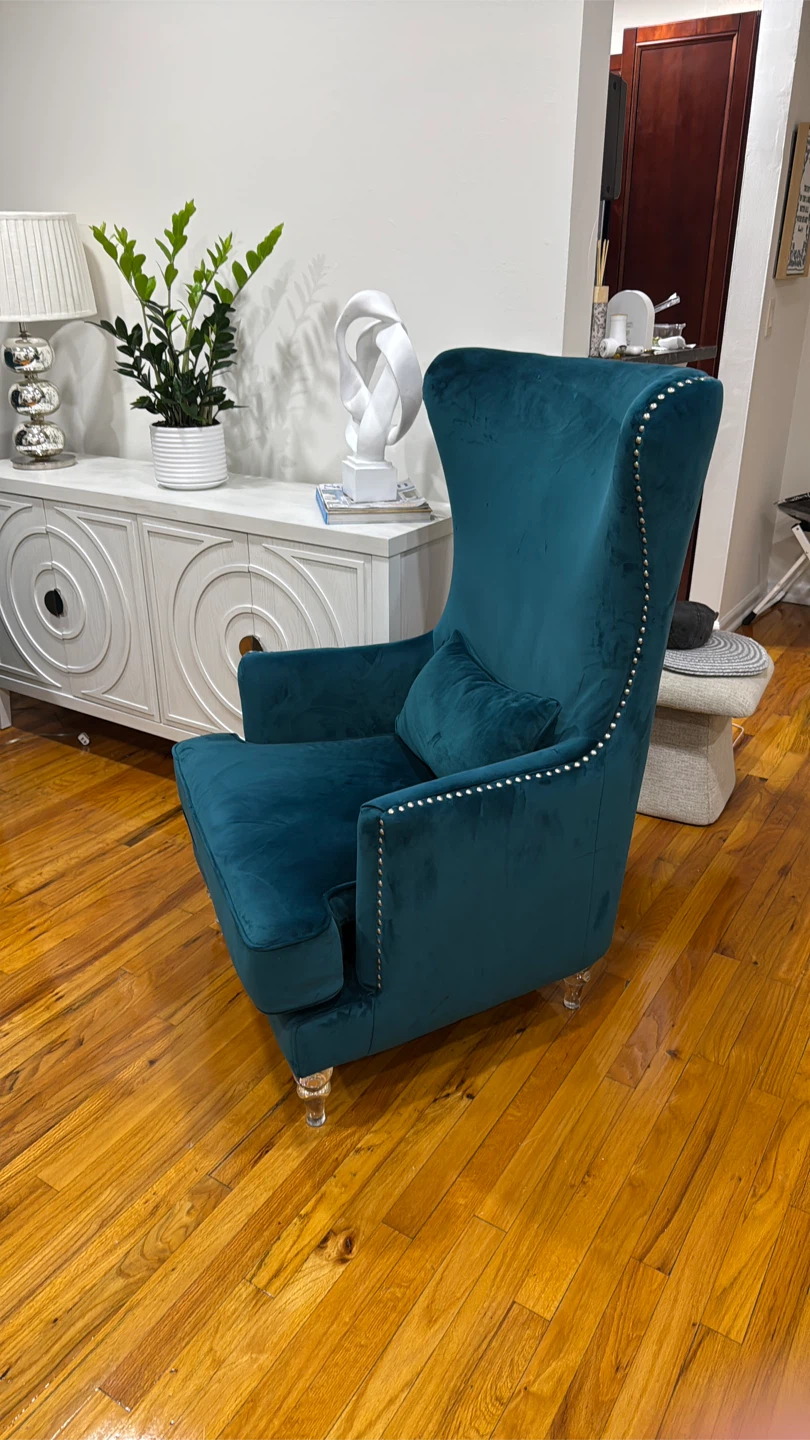Teal Velvet Wingback Accent Chair with Studs