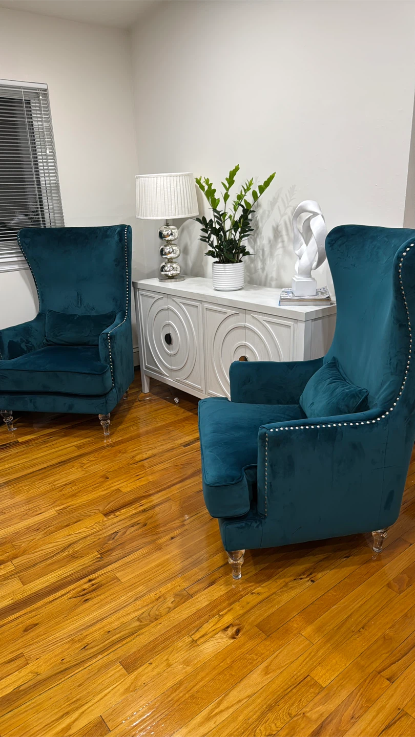 Teal Velvet Wingback Accent Chair with Studs - photo 2