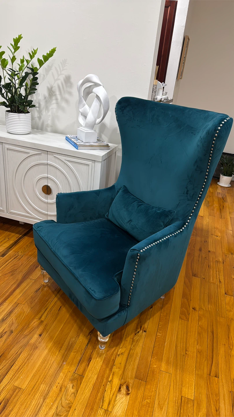 Teal Velvet Wingback Accent Chair with Studs - photo 3