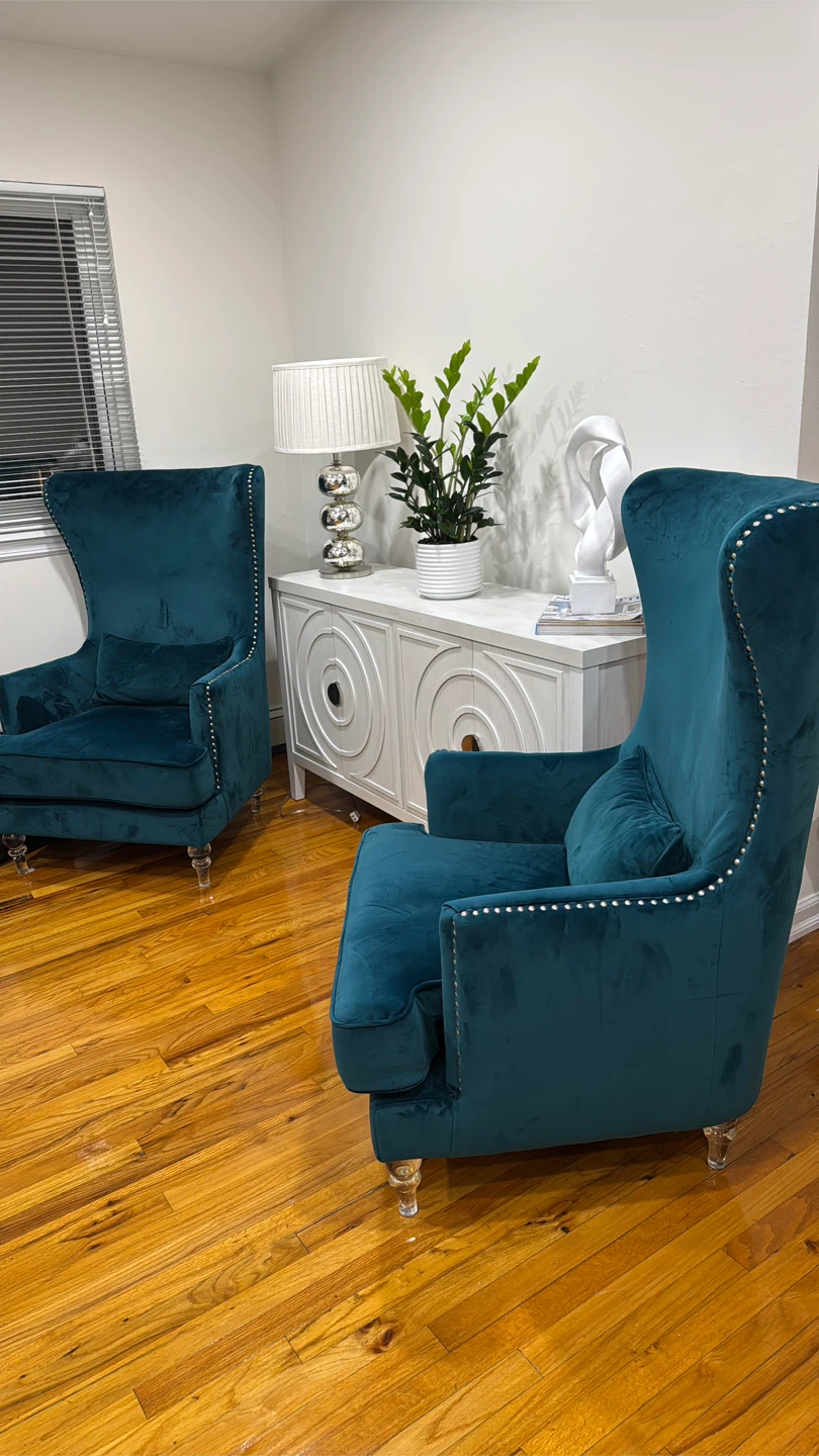 Teal Velvet Wingback Accent Chair with Studs - photo 4
