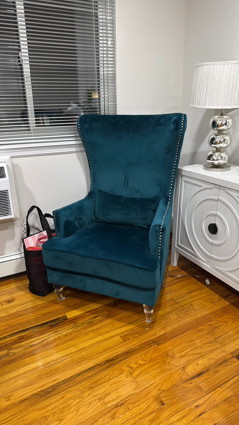 Teal Velvet Wingback Accent Chair with Studs - photo 5