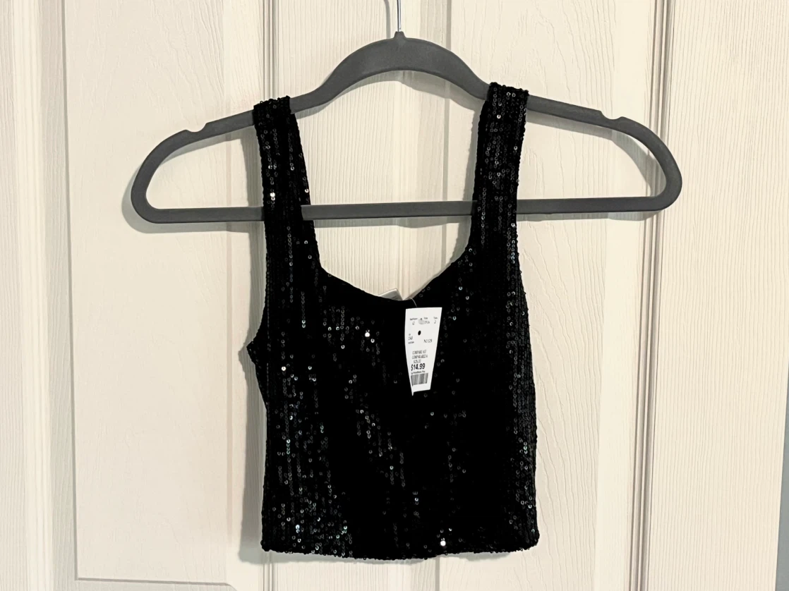 Black Sequin Crop Top