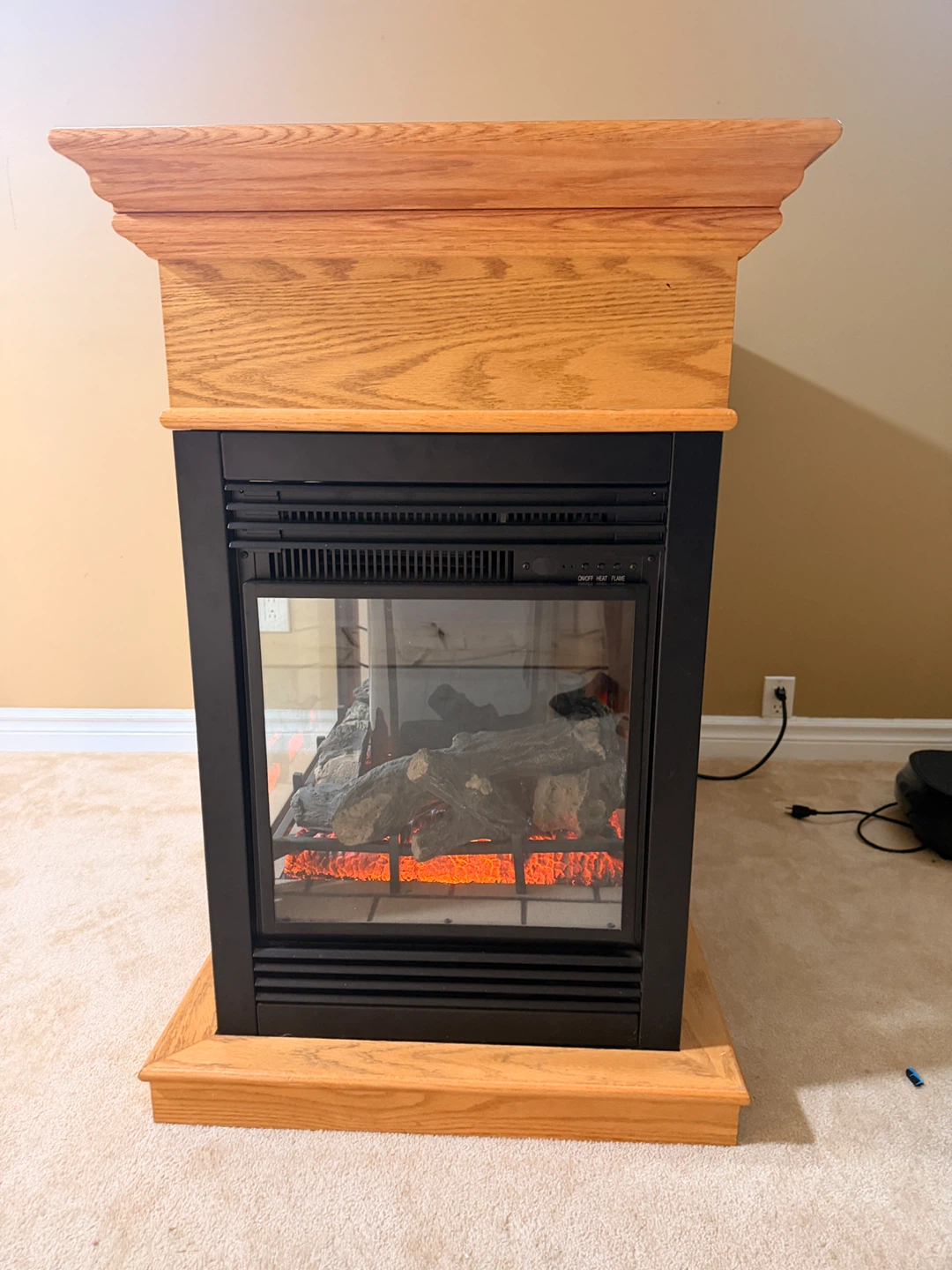 3 sided Electric Fireplace with Oak Mantel - photo 2