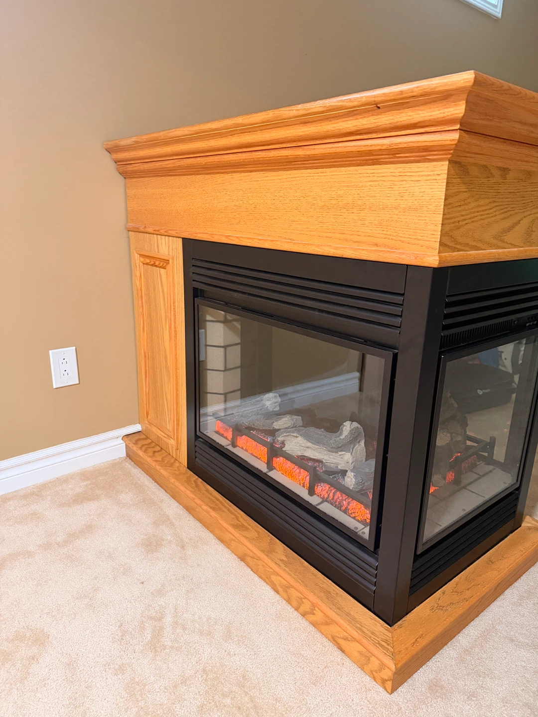 3 sided Electric Fireplace with Oak Mantel - photo 3