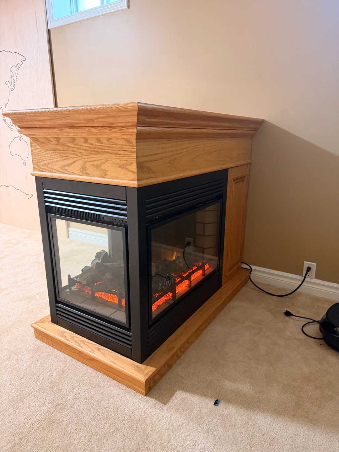 3 sided Electric Fireplace with Oak Mantel - photo 4