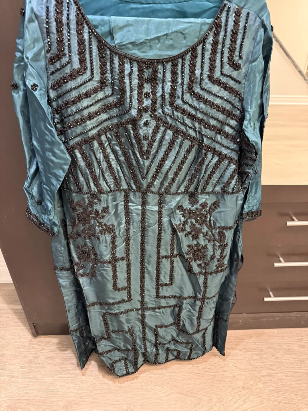 Beaded Teal Silk Kurti with Embellishments - photo 3