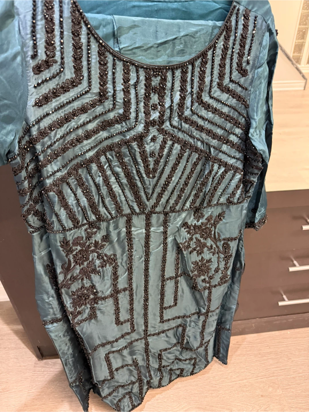 Beaded Teal Silk Kurti with Embellishments - photo 5
