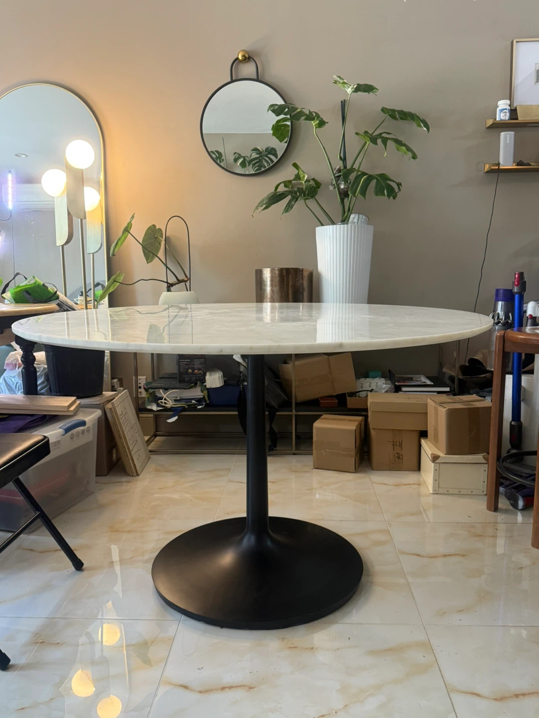 Crate and Barrel Nero 48" White Marble Round Table with 4 chairs - photo 2