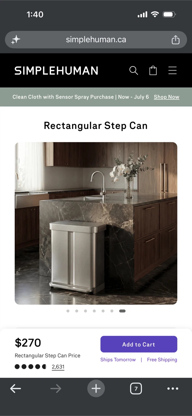 simplehuman 58L Dual Compartment Step Trash Can / Recycler