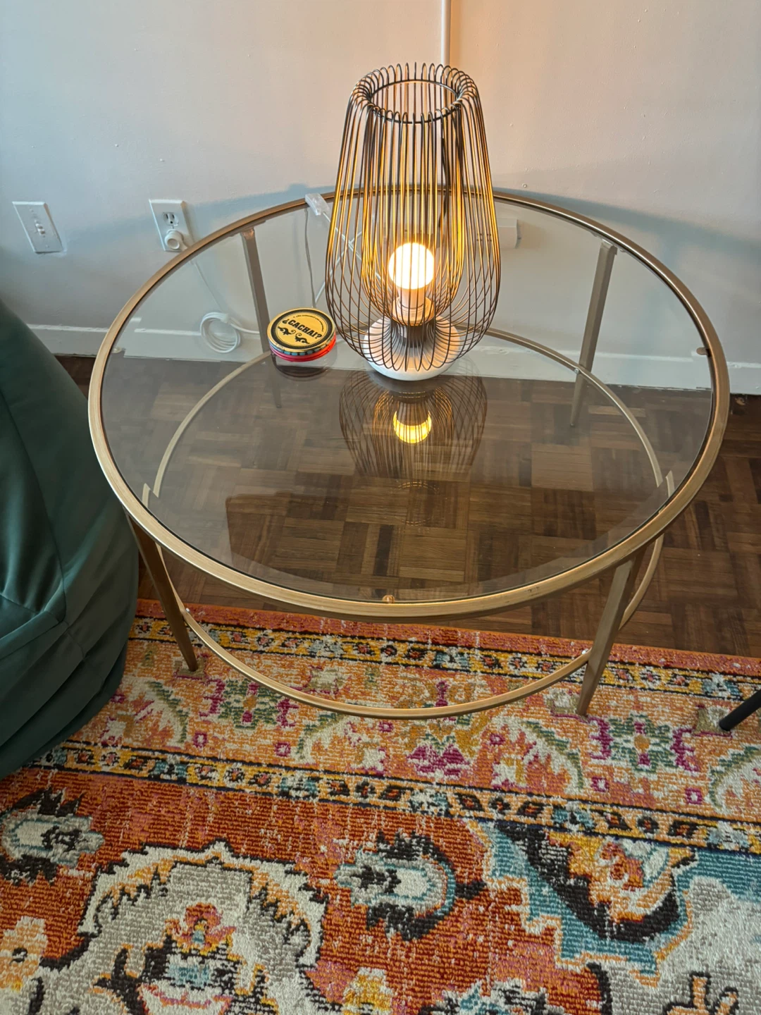 Round Glass Coffee Table with Gold Metal Frame - photo 2