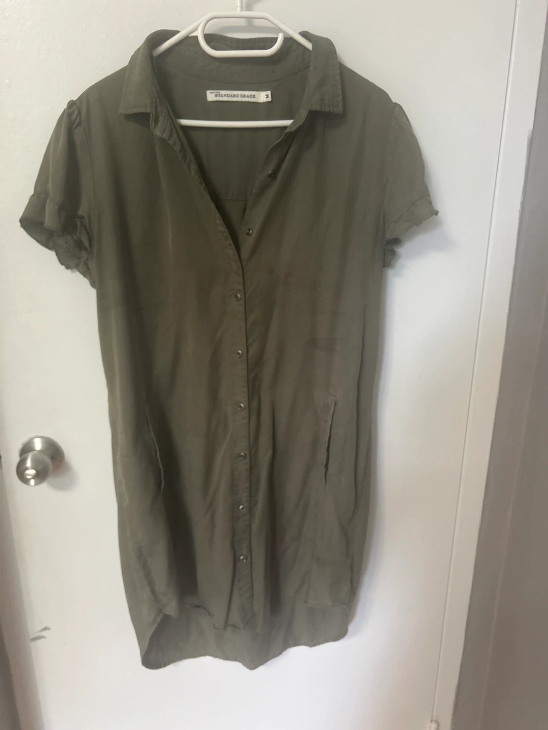 Standard Grace Khaki Button-Up Dress - Size Medium