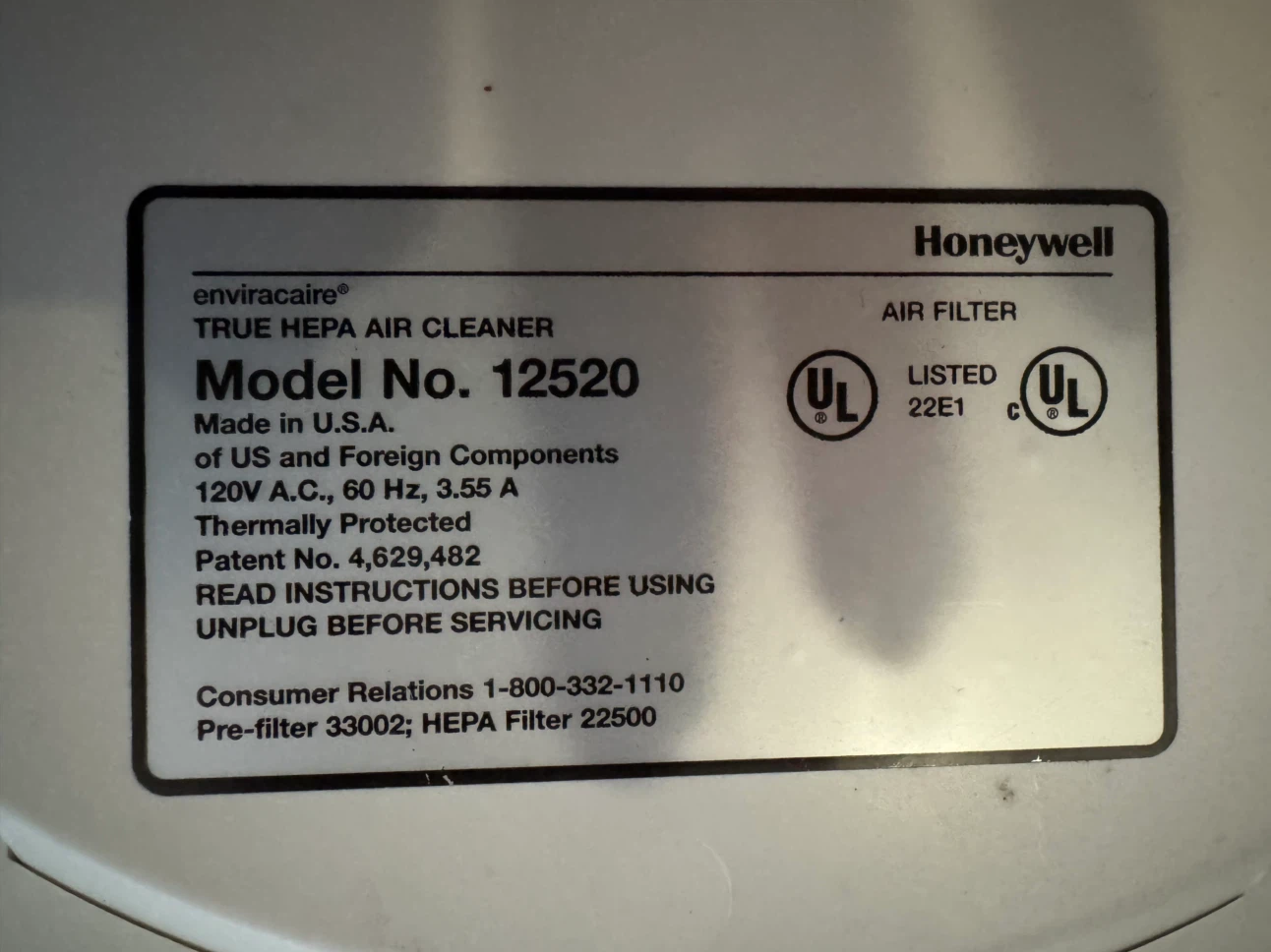 Honeywell 12520 True Hepa Air Cleaner - photo 2